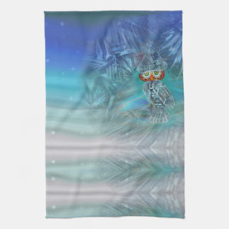 Crystallised Winter Fashion Owl Kitchen Towel
