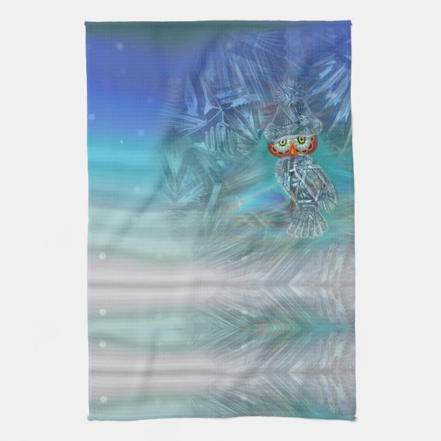 Crystallised Winter Fashion Owl Kitchen Towel (Vertical)