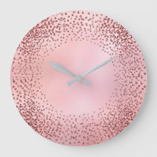 Crystals Confetti Glitter Rose Pink Glass Glam Large Clock