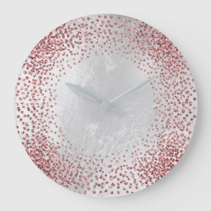 Crystals Confetti Glitter Rose Pink Silver Grey Large Clock