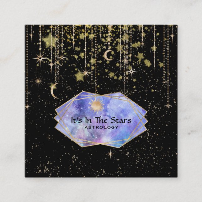 *~* Crystals Cosmos Astrology Stars Moon Square Business Card (Front)