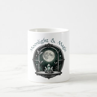 Crystals & Full Moon with Moths Witchy Art Coffee Mug