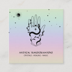 *~* Crystals Hand Snake   Moon Magic Boho Rainbow Square Business Card