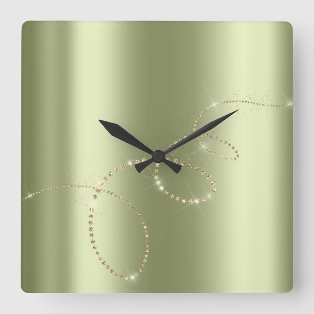 Crystals Mint Infinity Gold. Elegant Greenpeace Square Wall Clock (Front)