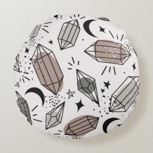Crystals, moon, stars, hand drawn overlapping back round cushion