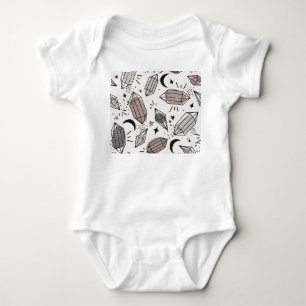 Crystals, Moon, Stars, Overlapping Design. Baby Bodysuit