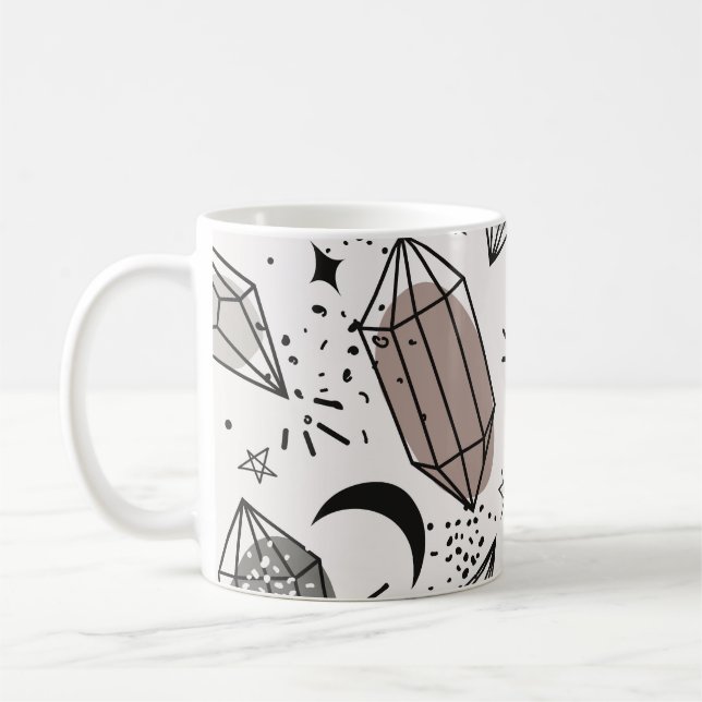 Crystals, Moon, Stars, Overlapping Design. Coffee Mug (Left)