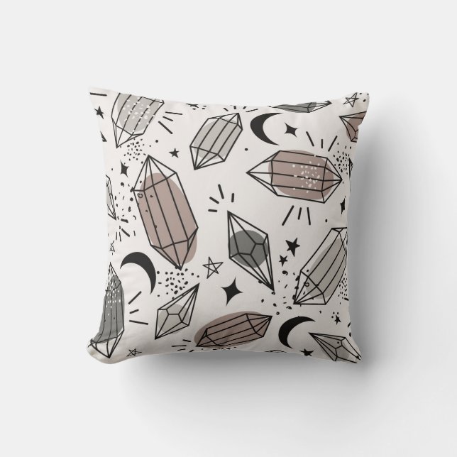 Crystals, Moon, Stars, Overlapping Design. Cushion (Front)