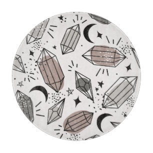 Crystals, Moon, Stars, Overlapping Design. Cutting Board