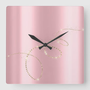 Crystals Pinnk Infinity Gold. Elegant Minimali Square Wall Clock