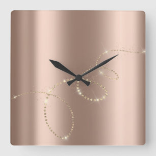 Crystals Rose Infinity Gold. Elegant Minimali Square Wall Clock