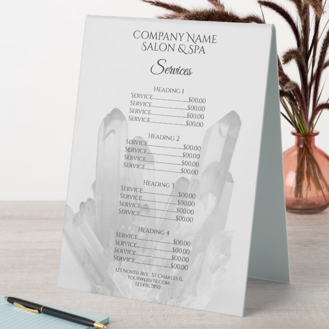 Crystals Spa Salon Services Menu (In SItu (Table))