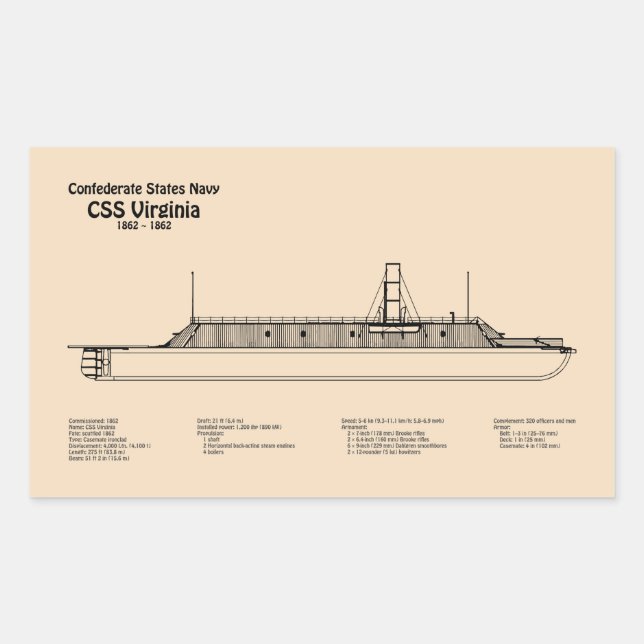 CSS Virginia - Ship Blueprint Plans SD Rectangular Sticker (Front)