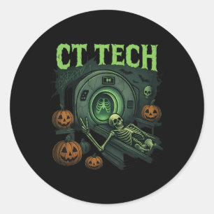 Ct Tech Skeleton Funny Halloween Mri Technician Ra Classic Round Sticker