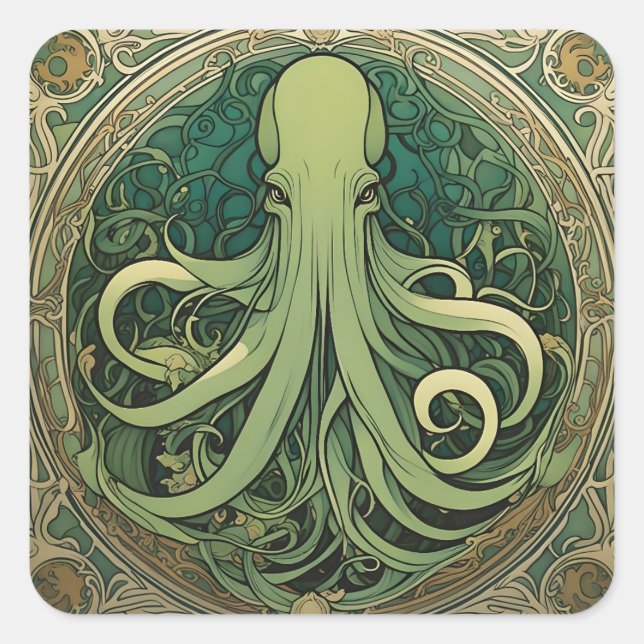 Cthulhu Art Nouveau Square Sticker (Front)