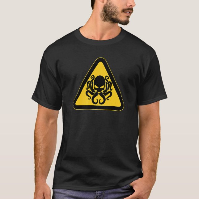 Cthulhu Caution Kraken Released Warning Symbol  T-Shirt (Front)