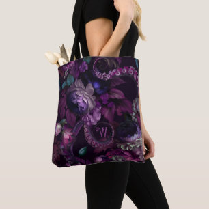 Cthulhu Dark Pink Tentacle With Flowers Monogram Tote Bag