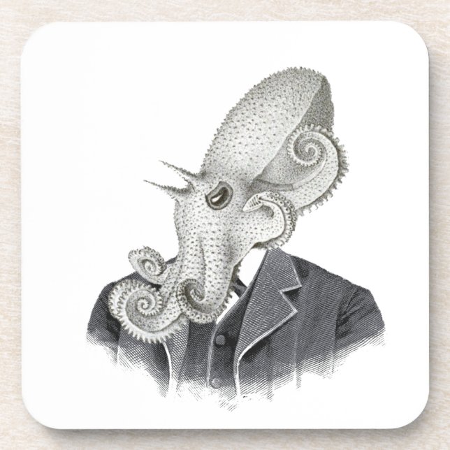 Cthulhu Gentleman Vintage Illustration Coaster Set (Front)