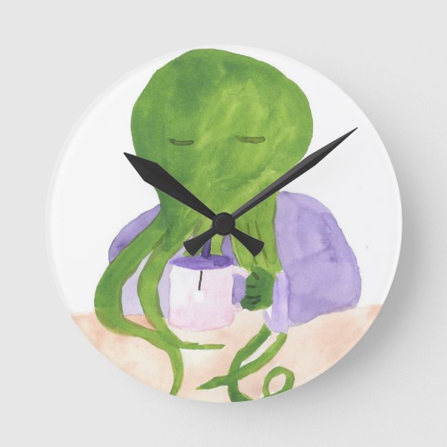 Cthulhu Has A Cup Of Tea Round Clock (Front)