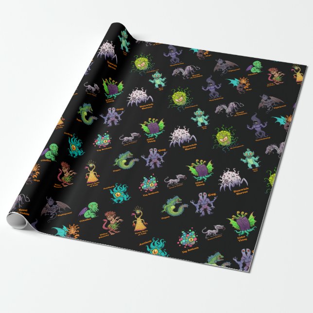 Cthulhu Lovecraft Mythos Chibi Bestiary II Wrapping Paper (Unrolled)