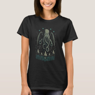 Cthulhu Octopus God With Xmas Tree Stars Art Ugly T-Shirt