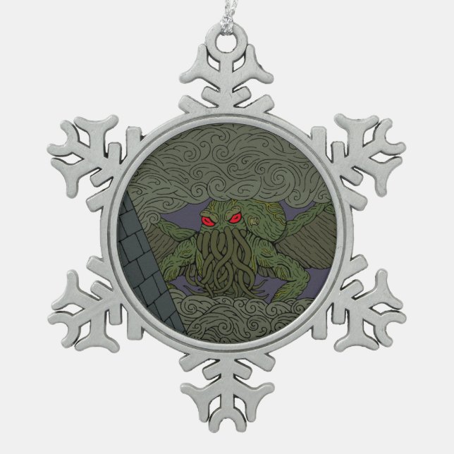 Cthulhu Snowflake Pewter Christmas Ornament (Front)