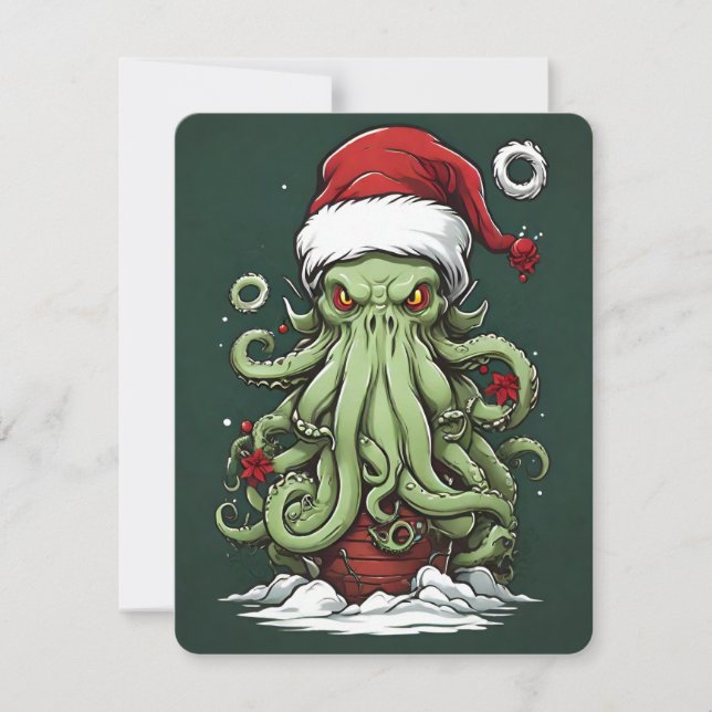 Cthulhu's Yuletide Reign: A Terrifying Christmas Holiday Card (Front)
