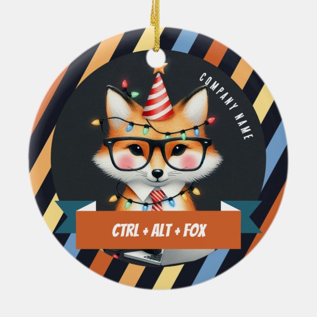 Ctrl + Alt + Fox-  Office Christmas  Ceramic Ornament (Back)