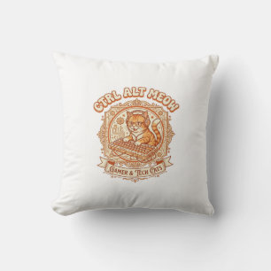 Ctrl Alt Meow Cat Gamer Tech Vintage Vector Art Sh Cushion