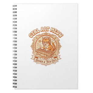 Ctrl Alt Meow Cat Gamer Tech Vintage Vector Art Sh Notebook