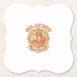 Ctrl Alt Meow Cat Gamer Tech Vintage Vector Art Sh Paper Coaster