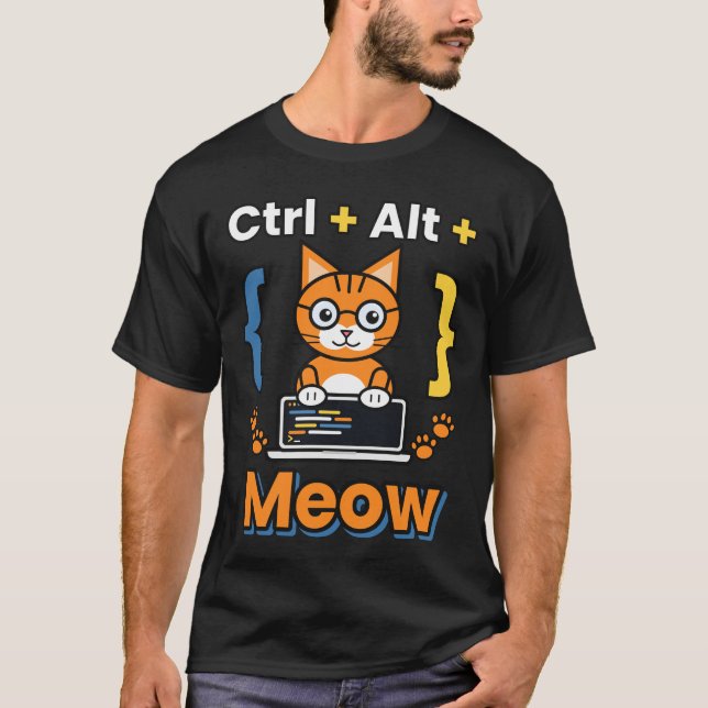 Ctrl Alt Meow Programmer Cat Coding Geek T-Shirt (Front)