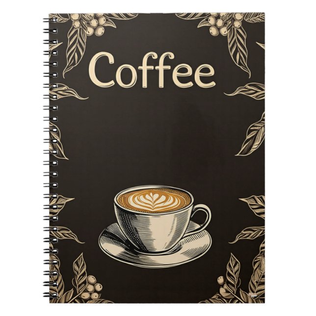 Cuaderno Coffee Latte Cup with Leaves and Cherries Notebook (Front)