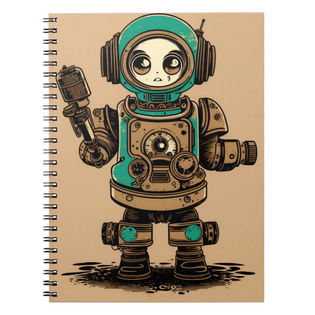 Cuaderno  vintage cute robot radio cassette rustic notebook (Front)