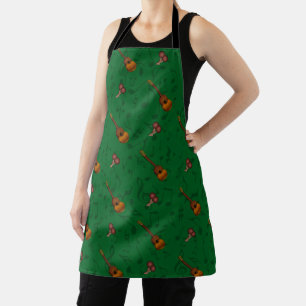 Cuatro and Maracas with Music Notes on DARK GREEN Apron