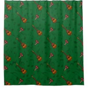 Cuatro and Maracas with Music Notes on GREEN Shower Curtain