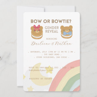 Cub baby bear, Bow or Bowtie, Gender Reveal Party Invitation