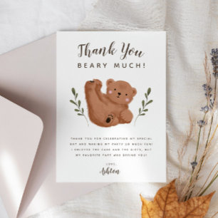 Cub Bear Boy Birthday Party Thank You Card