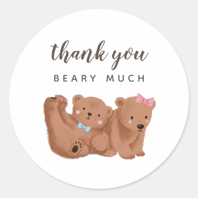 Cub Bear Gender Reveal Party  Classic Round Sticker (Front)
