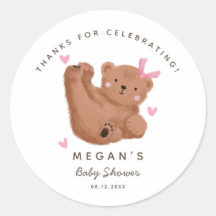 Cub Bear Girl Baby Shower Woodland Classic Round Sticker