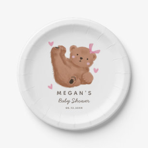 Cub Bear Pink Bow Baby Shower  Paper Plate