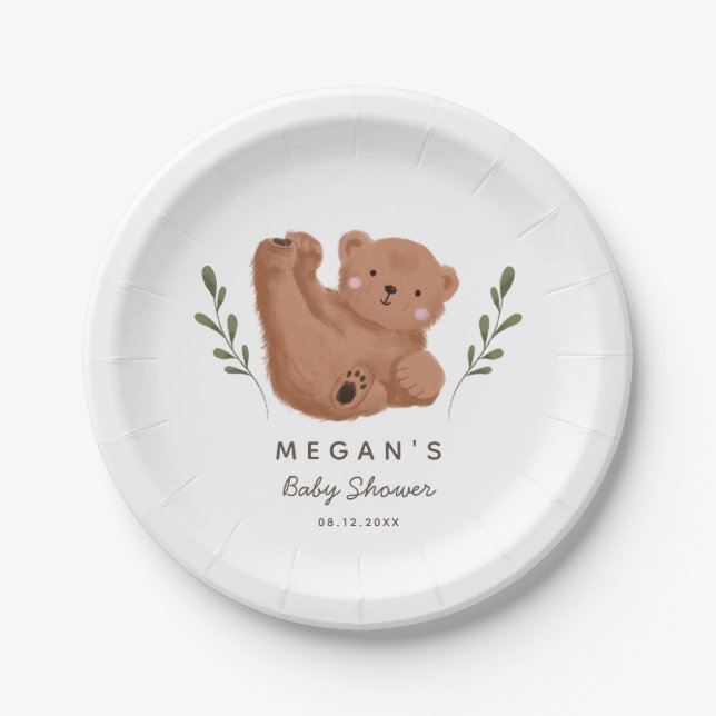 Cub Bear Theme Baby Shower Paper Plate (Front)