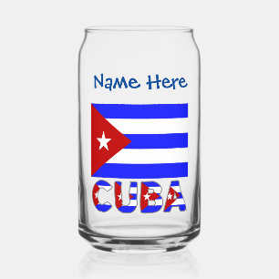 Cuba and Cuban Flag Light Blue Personalised  Can Glass