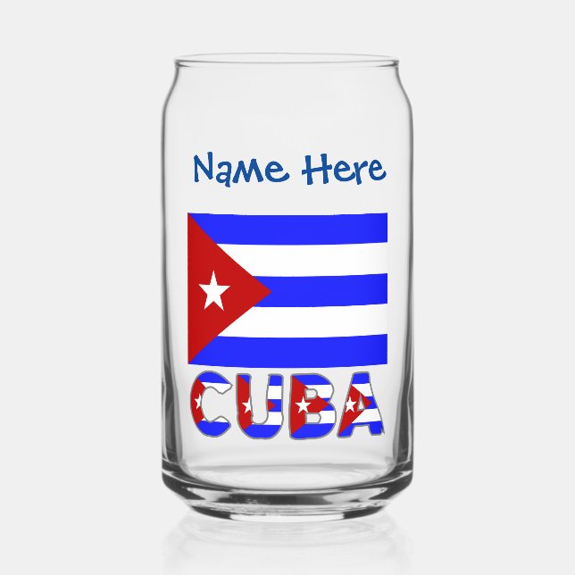 Cuba and Cuban Flag Light Blue Personalised  Can Glass (Front)