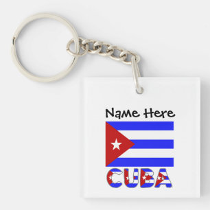 Cuba and Cuban Flag Light Blue Personalised Key Ring