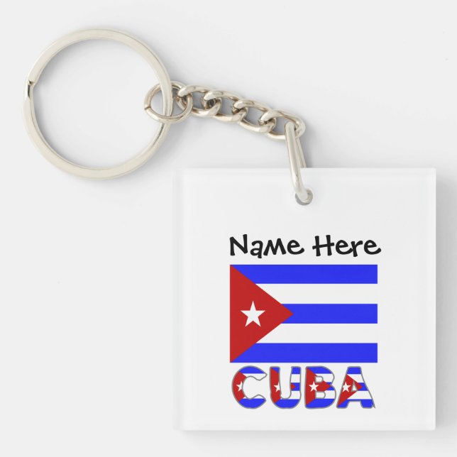 Cuba and Cuban Flag Light Blue Personalised  Key Ring (Front)