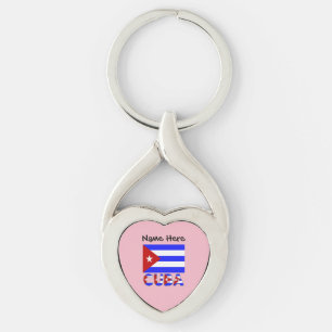 Cuba and Cuban Flag Light Blue Personalised Key Ring