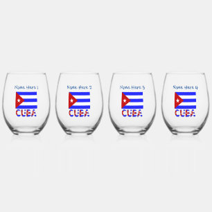 Cuba and Cuban Flag Light Blue Personalised Stemless Wine Glass