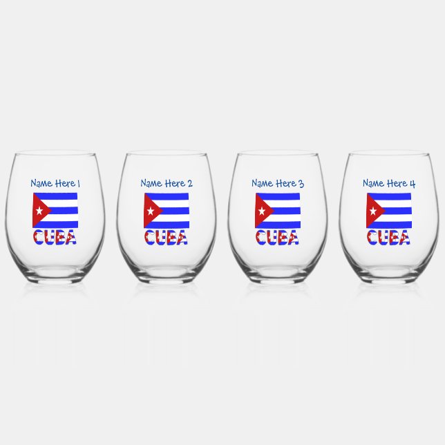 Cuba and Cuban Flag Light Blue Personalised  Stemless Wine Glass (Front)