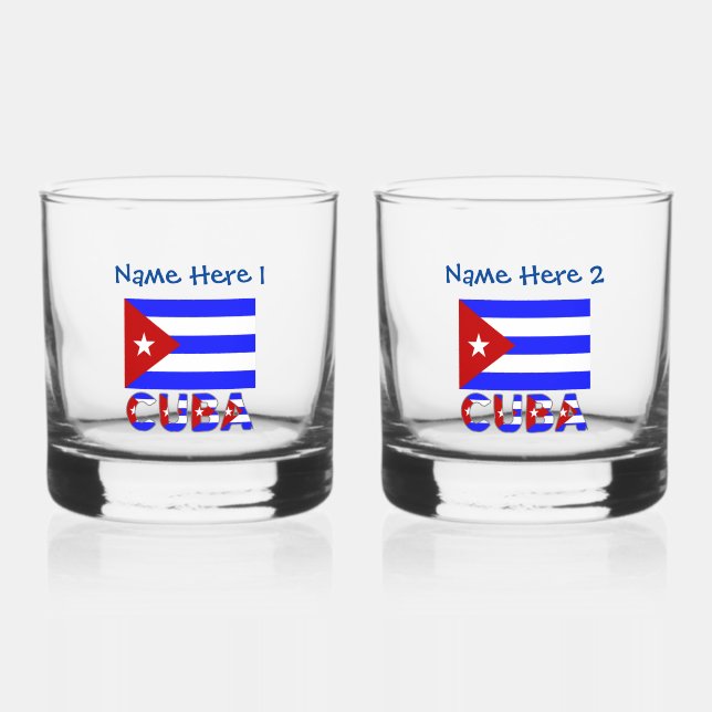 Cuba and Cuban Flag Light Blue Personalised  Whiskey Glass (Front)
